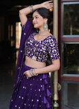 Purple Georgette Sequence Work Lehenga Choli For Wedding