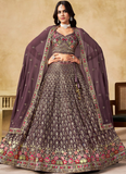 Purple Georgette Zari Sequence Embroidery Work Beautiful Lehenga Choli
