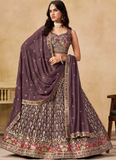 Purple Georgette Zari Sequence Embroidery Work Beautiful Lehenga Choli