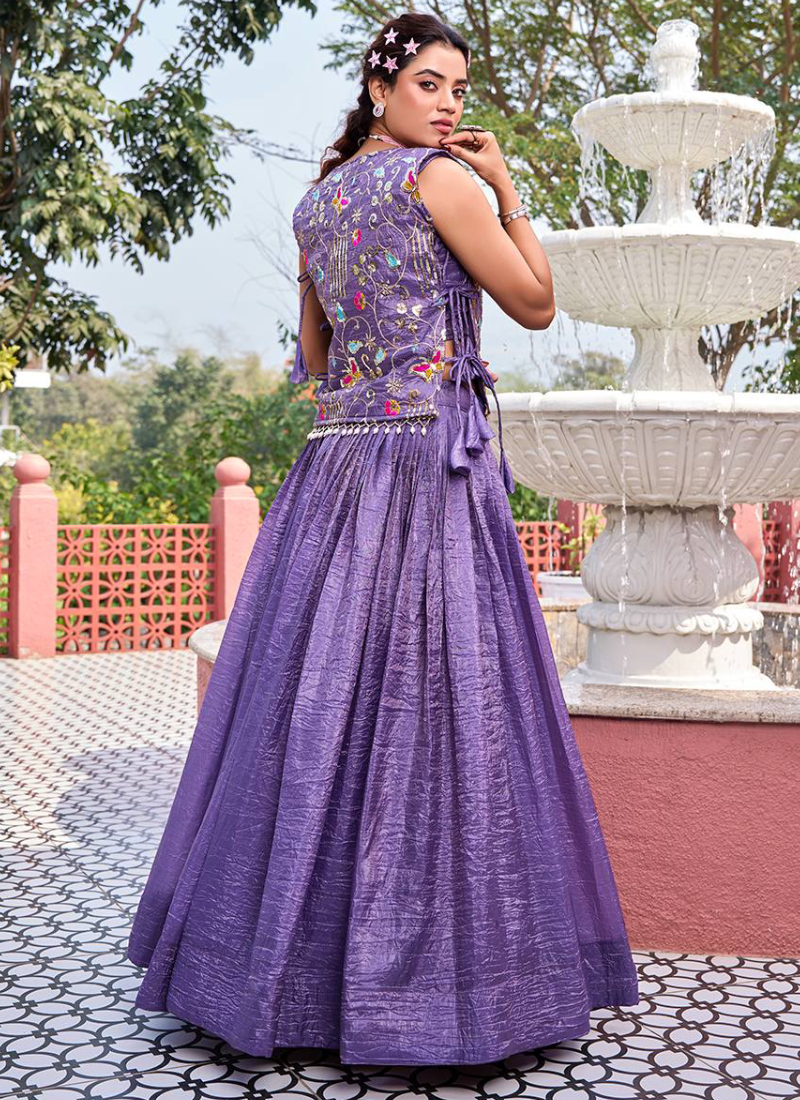 Purple Gold Crush Lehenga With Sequence Embroidered Blouse And Shrug