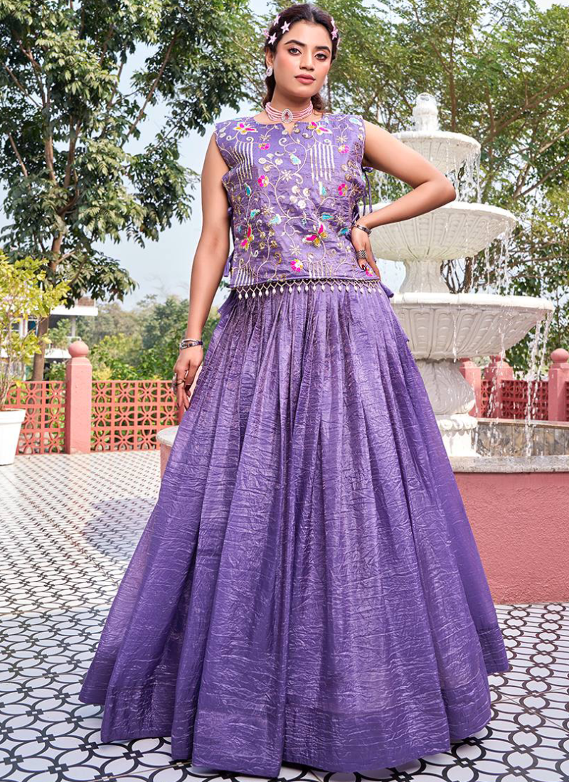 Purple Gold Crush Lehenga With Sequence Embroidered Blouse And Shrug