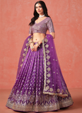 Purple Party Wear Zari Work Georgette Lehenga Choli With Dupatta