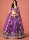 Purple Party Wear Zari Work Georgette Lehenga Choli With Dupatta