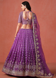 Purple Party Wear Zari Work Georgette Lehenga Choli With Dupatta