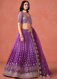 Purple Party Wear Zari Work Georgette Lehenga Choli With Dupatta