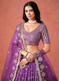Purple Party Wear Zari Work Georgette Lehenga Choli With Dupatta