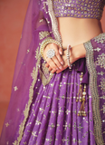 Purple Party Wear Zari Work Georgette Lehenga Choli With Dupatta