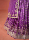 Purple Party Wear Zari Work Georgette Lehenga Choli With Dupatta