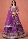Purple Party Wear Zari Work Georgette Lehenga Choli With Dupatta