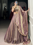 Purple Plain Fendi Organza Lehenga With Thread Embroidered Blouse