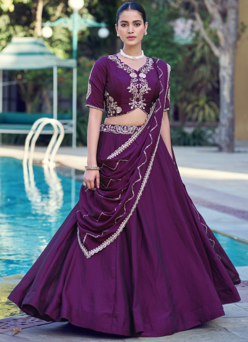 Purple Rangoli Crush Embroidered Festive Lehenga Choli With Dupatta