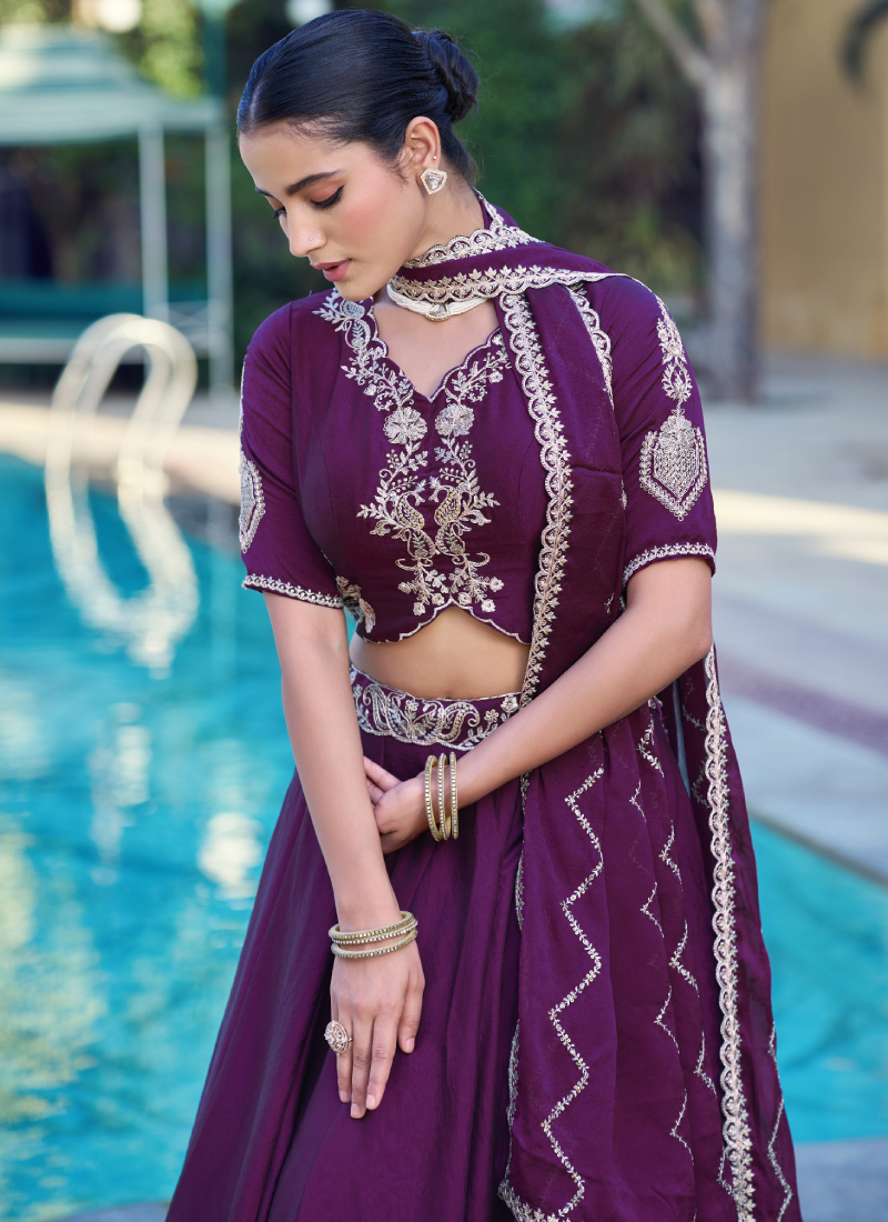 Purple Rangoli Crush Embroidered Festive Lehenga Choli With Dupatta
