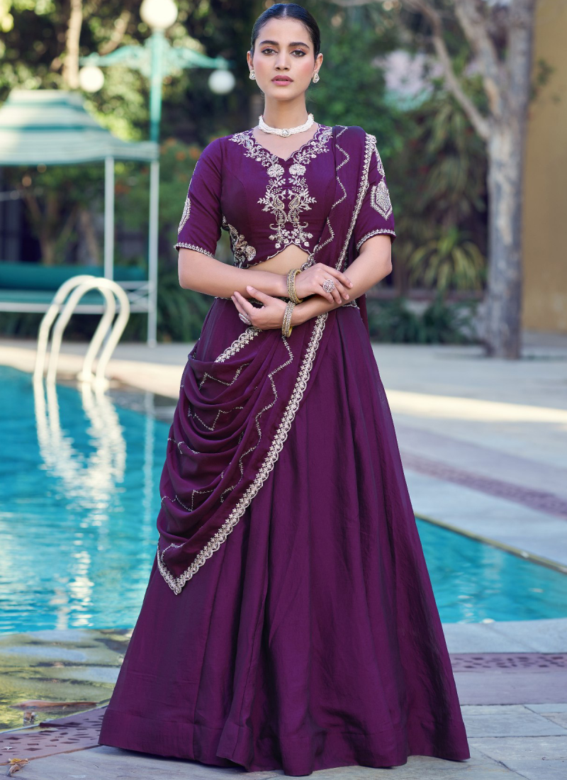 Purple Rangoli Crush Embroidered Festive Lehenga Choli With Dupatta