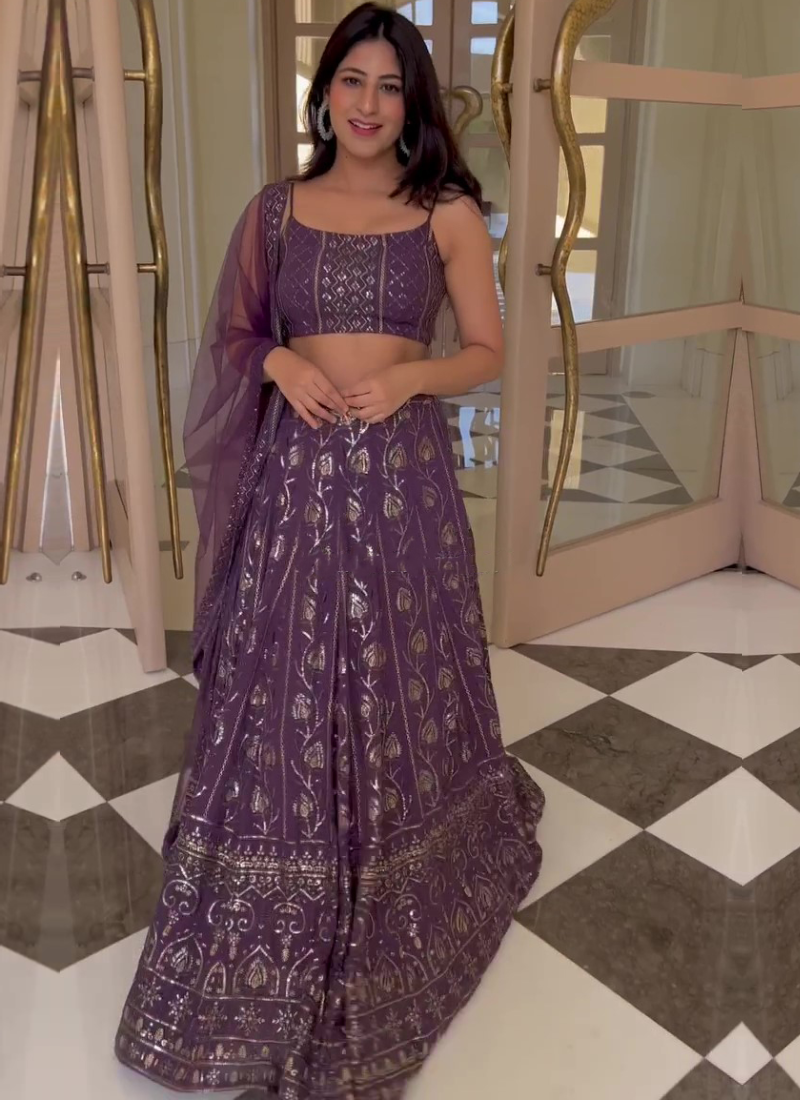 Purple Sequence Embroidered Work Georgette Lehenga Choli