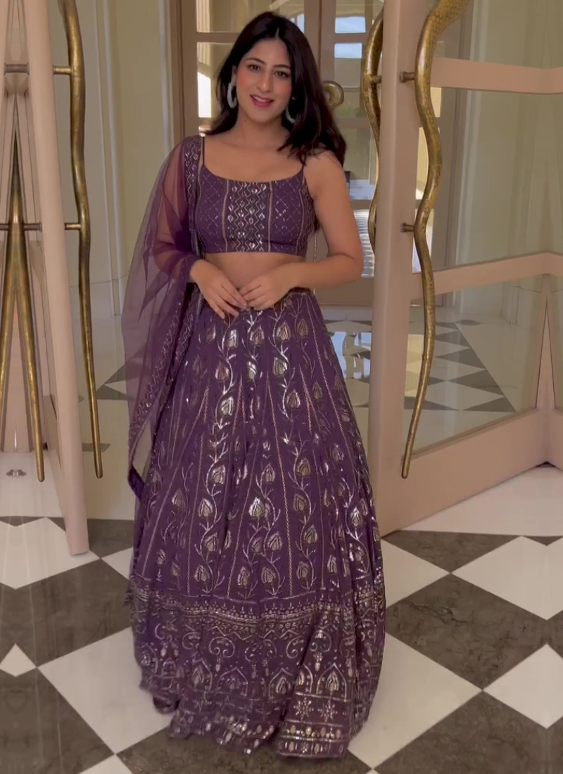 Purple Sequence Embroidered Work Georgette Lehenga Choli