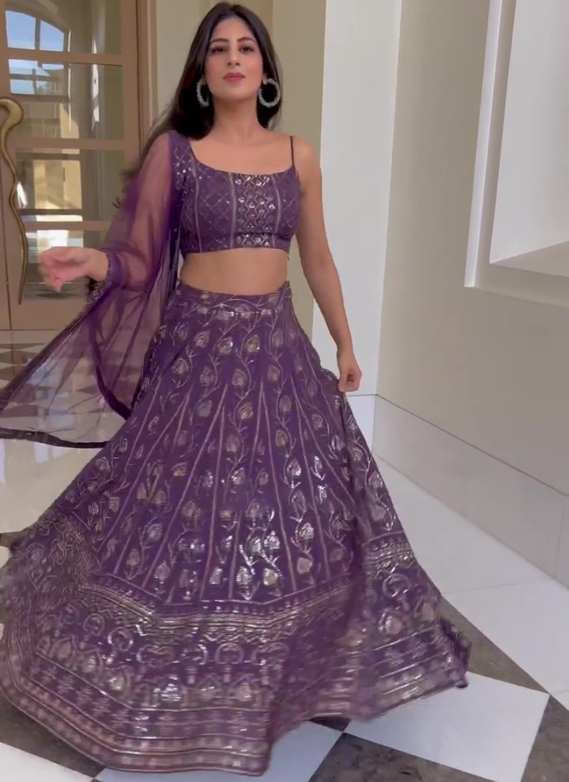 Purple Sequence Embroidered Work Georgette Lehenga Choli