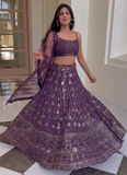 Purple Sequence Embroidered Work Georgette Lehenga Choli