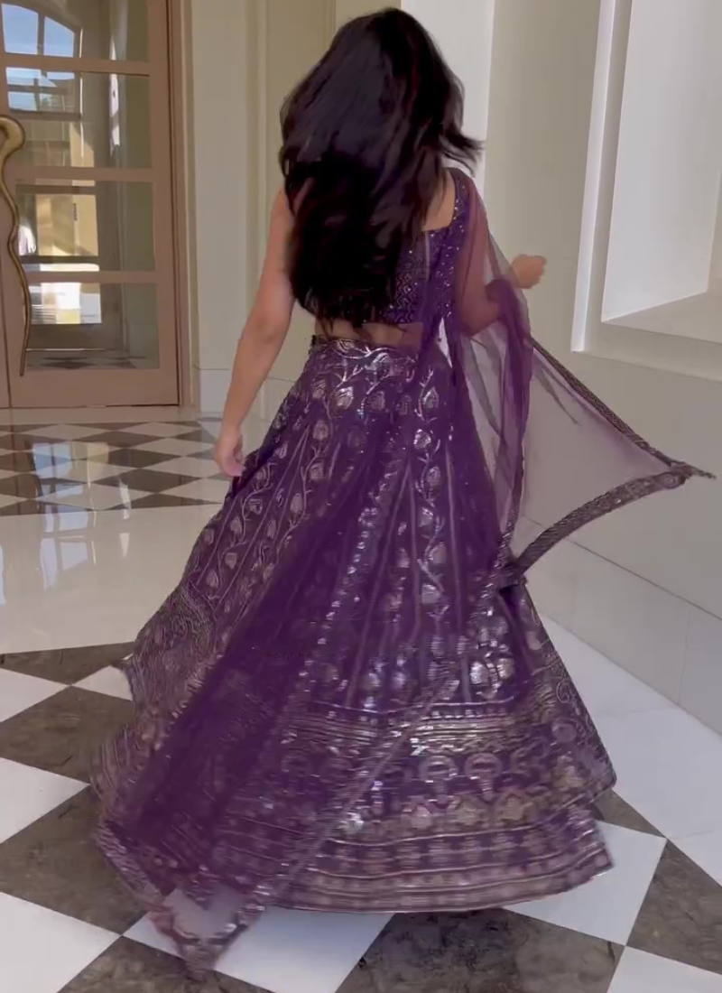 Purple Sequence Embroidered Work Georgette Lehenga Choli