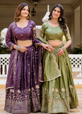 Purple Embroidered Tissue Silk Wedding Lehenga Choli With Dupatta