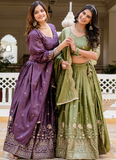 Purple Embroidered Tissue Silk Wedding Lehenga Choli With Dupatta