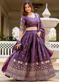 Purple Embroidered Tissue Silk Wedding Lehenga Choli With Dupatta