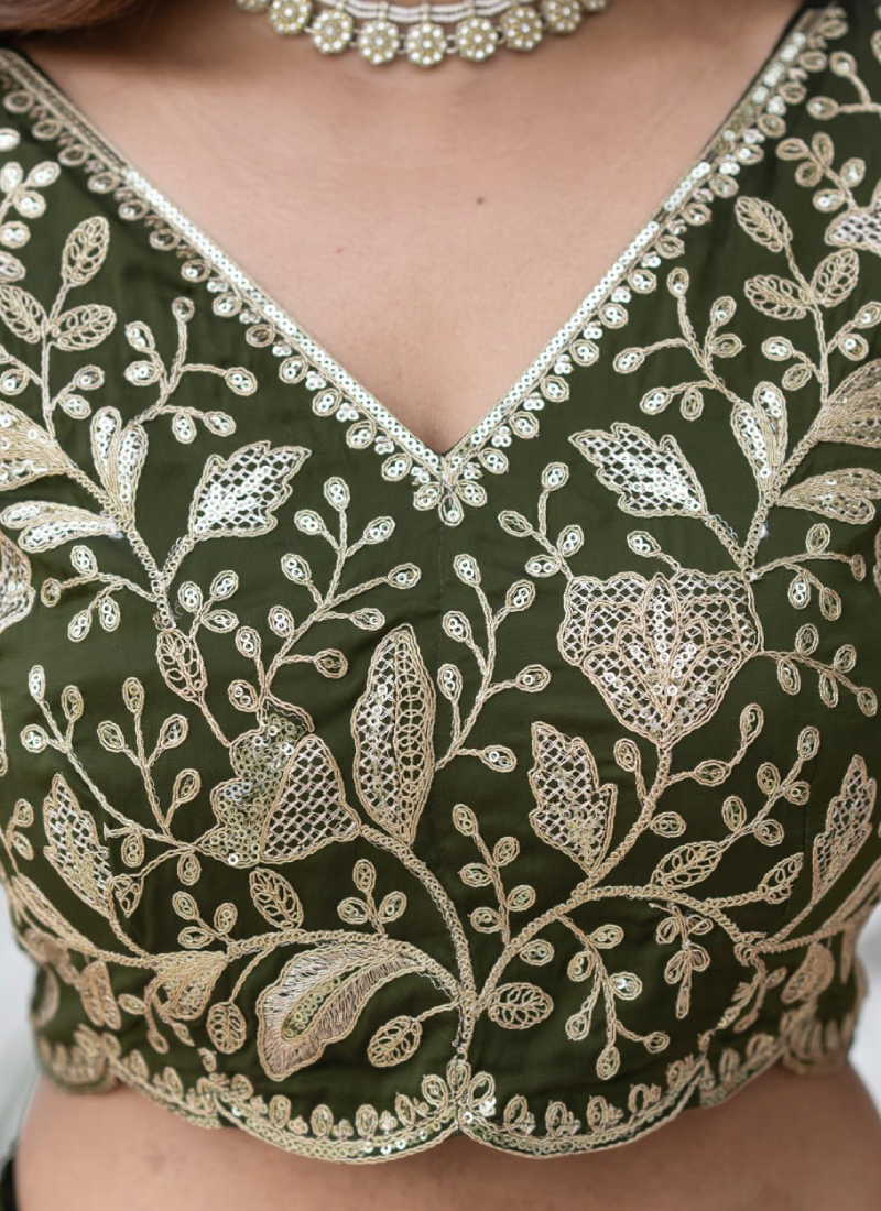 Rangoli Silk Green Zari Sequence Embroidered Mehendi Function Lehenga