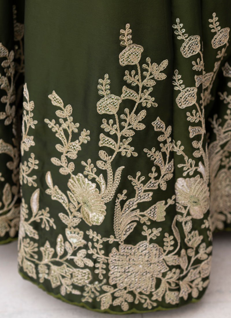 Rangoli Silk Green Zari Sequence Embroidered Mehendi Function Lehenga
