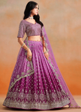 Rani Pink Shaded Zari Embroidered Georgette Lehenga Choli For Women