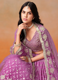 Rani Pink Shaded Zari Embroidered Georgette Lehenga Choli For Women