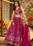 Rani Pink Zari Sequence Embroidered Silk Lehenga Choli With Dupatta