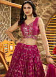 Rani Pink Zari Sequence Embroidered Silk Lehenga Choli With Dupatta