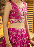 Rani Pink Zari Sequence Embroidered Silk Lehenga Choli With Dupatta