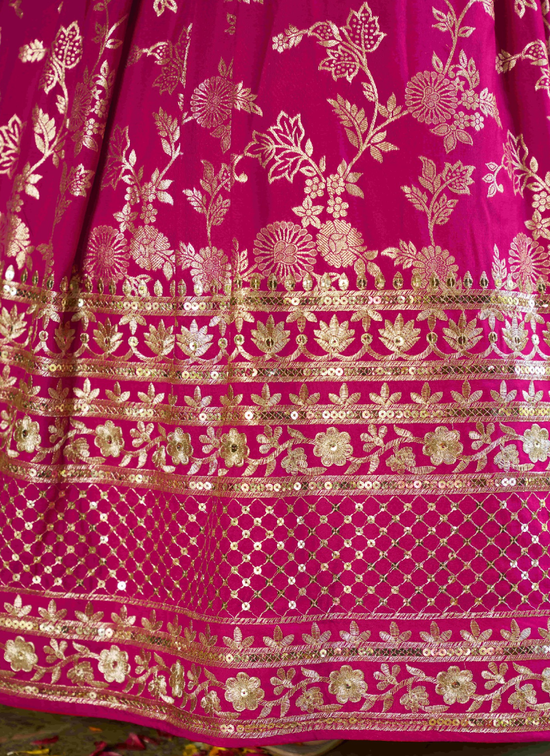 Pink fabric with gold floral embroidery silk lehenga choli