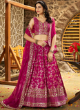 Rani Pink Zari Sequence Embroidered Silk Lehenga Choli With Dupatta
