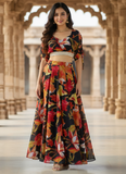 Ready To Wear Floral Digital Printed Black Georgette Lehenga Choli Set