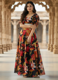 Ready To Wear Floral Digital Printed Black Georgette Lehenga Choli Set