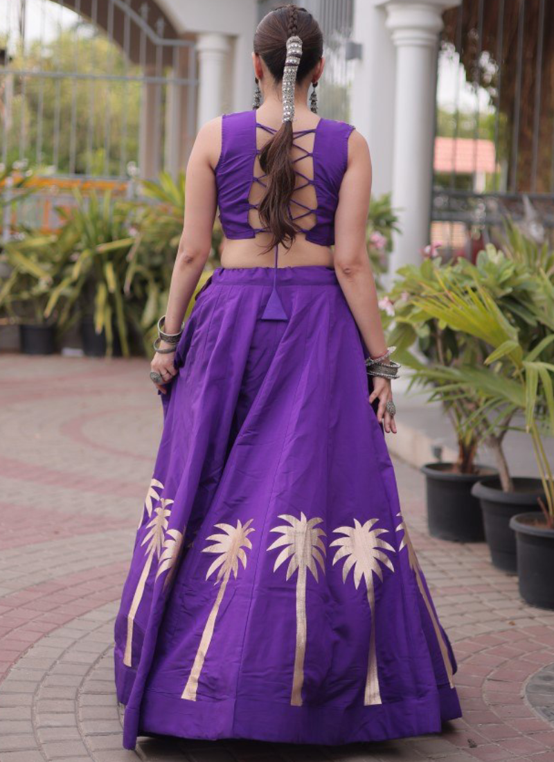 Ready To Wear Purple Roman Kutchi Embroidery Navratri Lehenga Choli