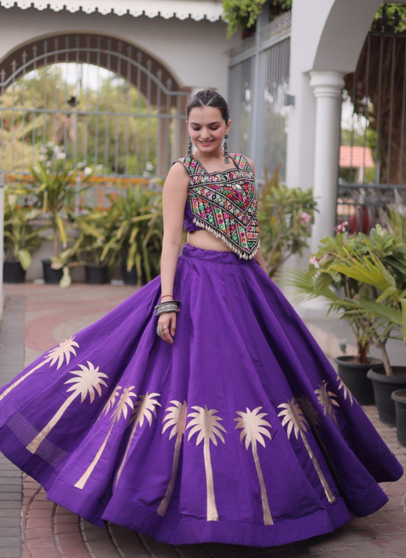 Ready To Wear Purple Roman Kutchi Embroidery Navratri Lehenga Choli