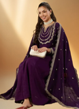Ready To Wear Purple Zari Embroidered Anarkali Trousers With Dupatta