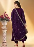 Ready To Wear Purple Zari Embroidered Anarkali Trousers With Dupatta