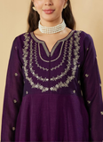 Ready To Wear Purple Zari Embroidered Anarkali Trousers With Dupatta