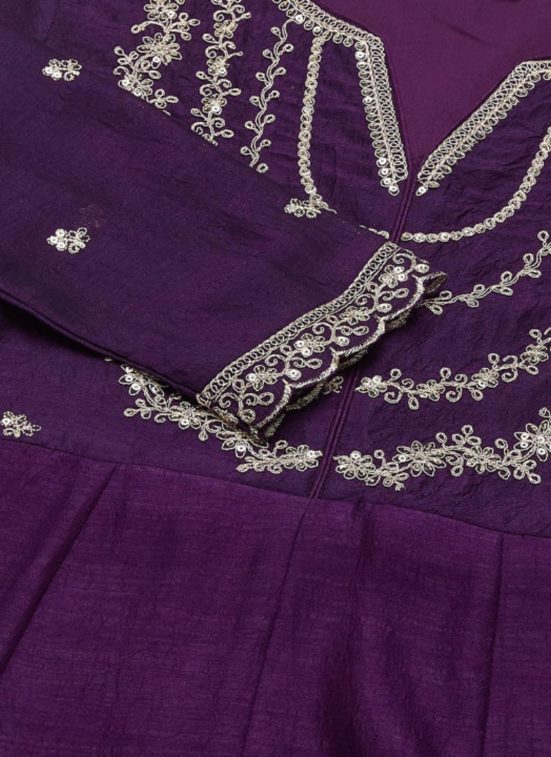 Ready To Wear Purple Zari Embroidered Anarkali Trousers With Dupatta