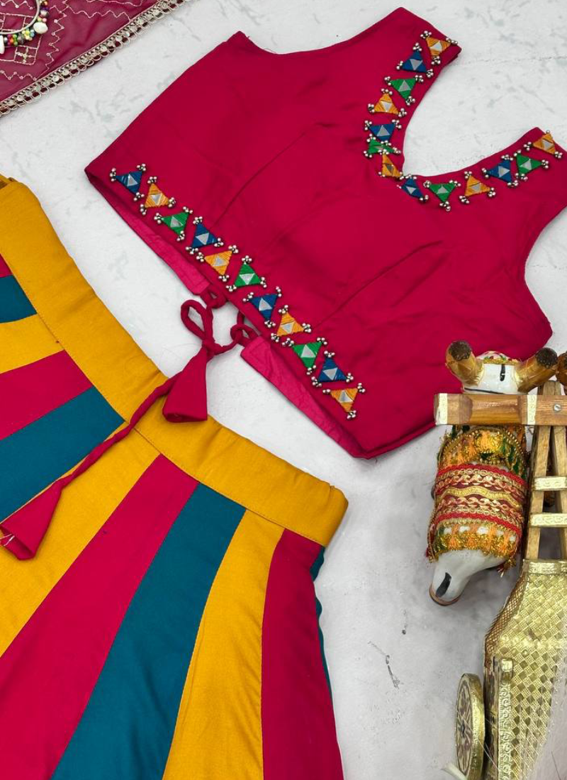 Readymade Navratri Special Multicolor Cotton Mirror Work Lehenga Choli