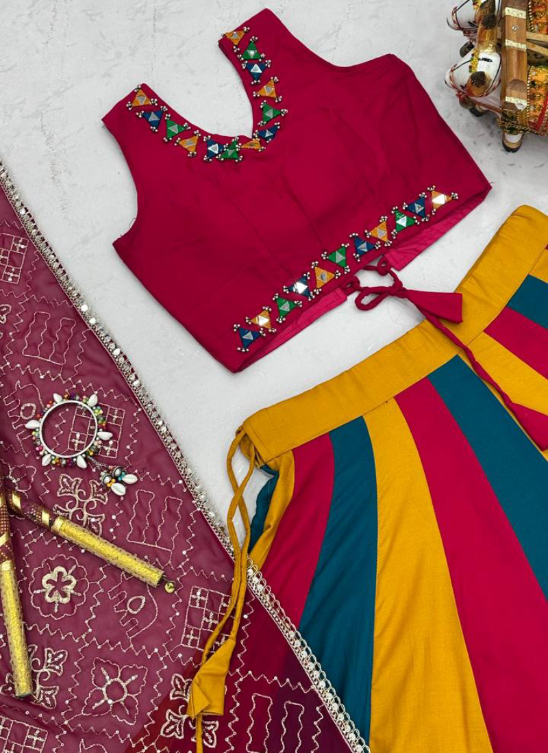 Readymade Navratri Special Multicolor Cotton Mirror Work Lehenga Choli