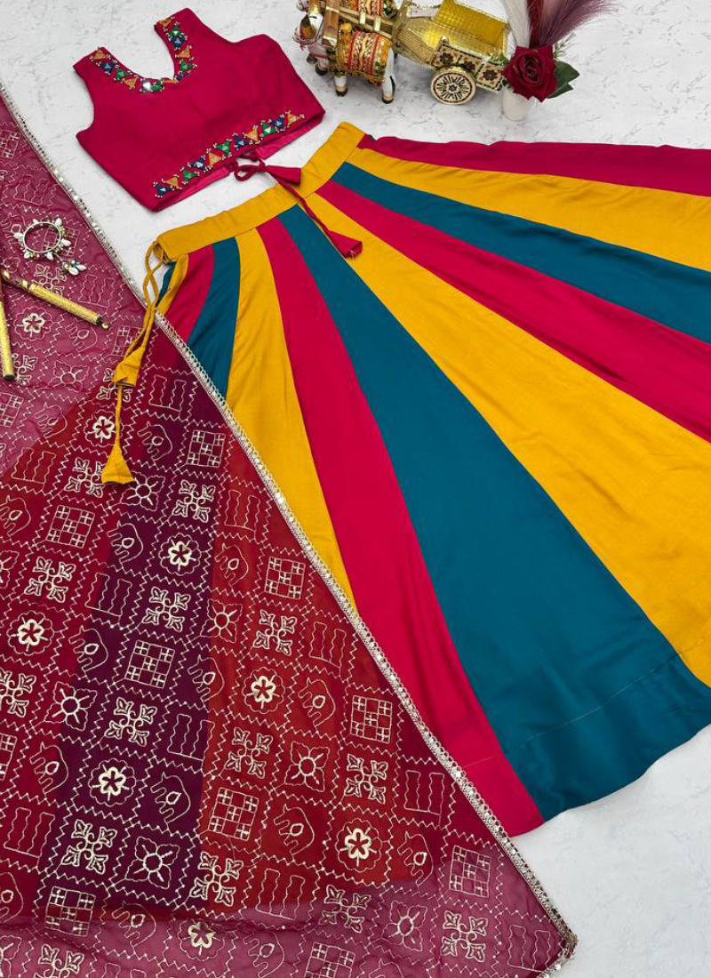 Readymade Navratri Special Multicolor Cotton Mirror Work Lehenga Choli