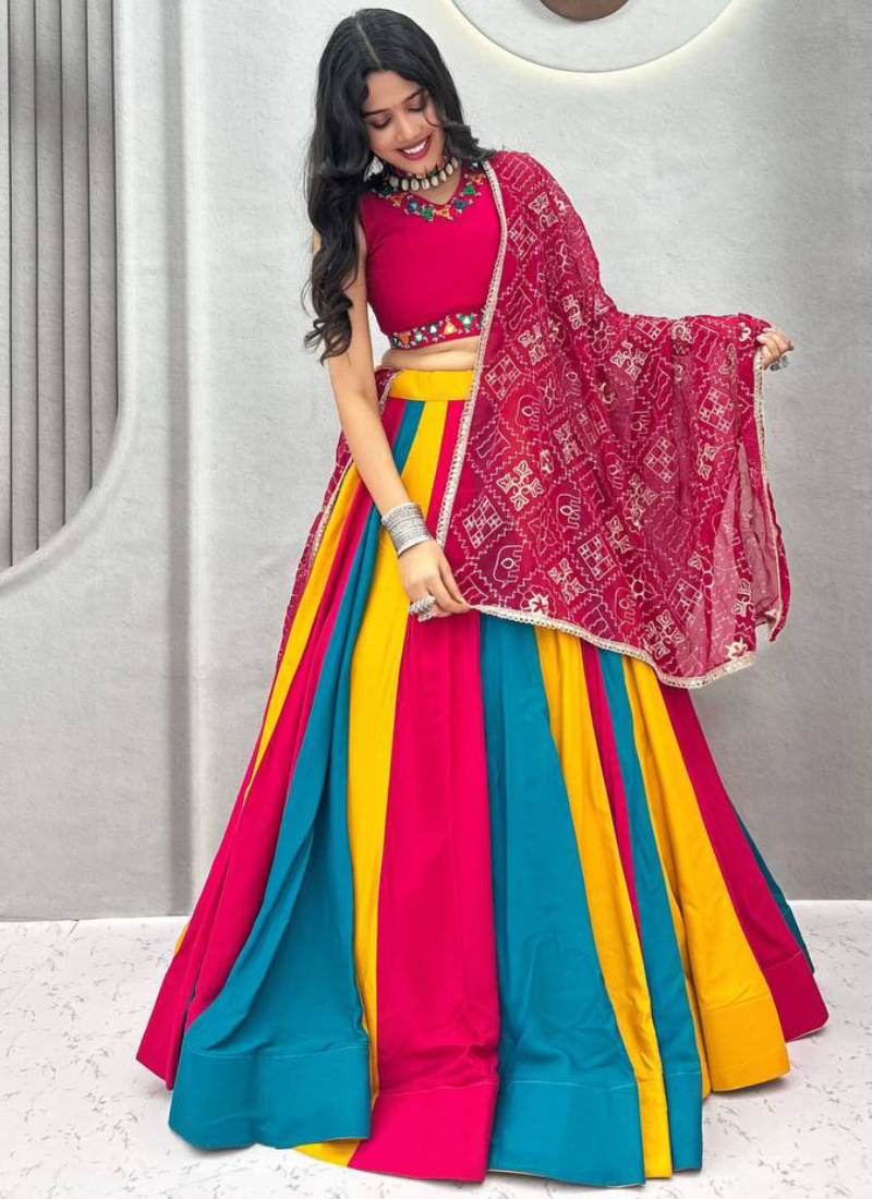 Readymade Navratri Special Multicolor Cotton Mirror Work Lehenga Choli