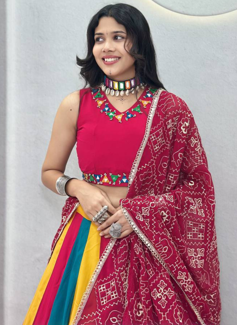 Readymade Navratri Special Multicolor Cotton Mirror Work Lehenga Choli