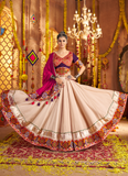 Real Mirror Embroidered Viscose Rayon Beige Chaniya Choli For Navratri