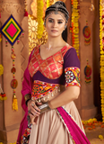 Real Mirror Embroidered Viscose Rayon Beige Chaniya Choli For Navratri
