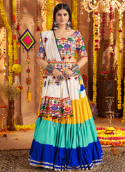 Real Mirror Gamthi Work Viscose Cotton Multi Color Traditional Lehenga